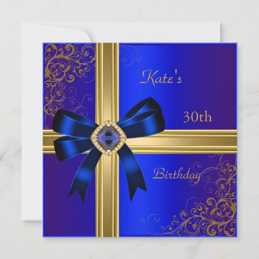 30e verjaardag Rich Royal Blue Gold Jewel Kaart (Voorkant)