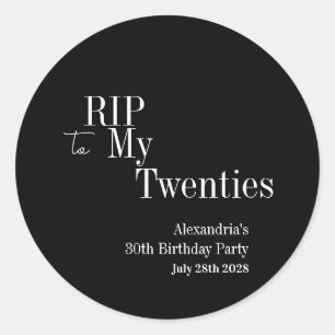 30e Verjaardag RIP 20-er jaren Zwart en Wit Feestj Ronde Sticker