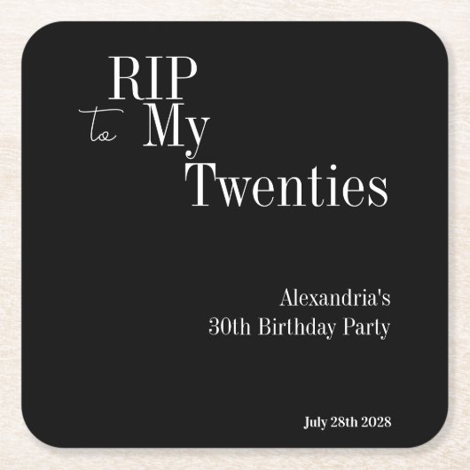 30e verjaardag RIP 20s Black and White Party Kartonnen Onderzetters (Voorkant)