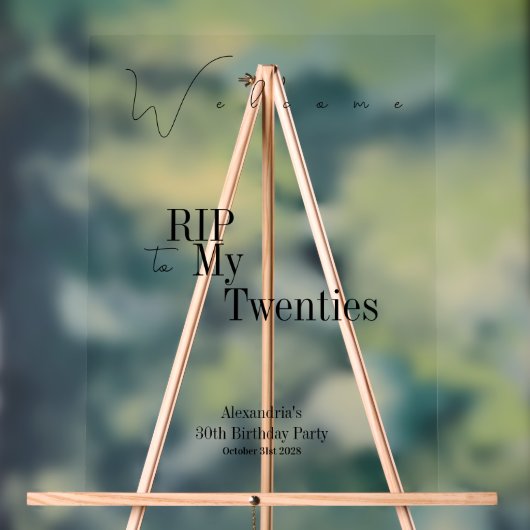 30e verjaardag RIP 20s Black Typography Welkom Acryl Bord (Neutraal)