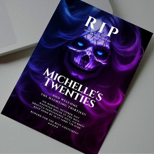 30e Verjaardag RIP Twenties Lady Skull Roze Paarse Kaart