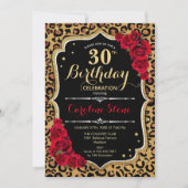 30e Verjaardag - Rode Rozen Luipaardprint Kaart (Voorkant)