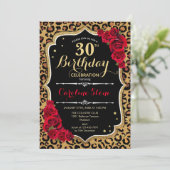 30e Verjaardag - Rode Rozen Luipaardprint Kaart (Staand voorkant)