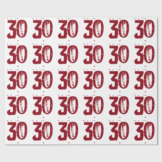 30e verjaardag, rode tekst op wit. cadeaupapier (Vlak)