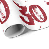 30e verjaardag, rode tekst op wit. cadeaupapier (Rol Hoek)
