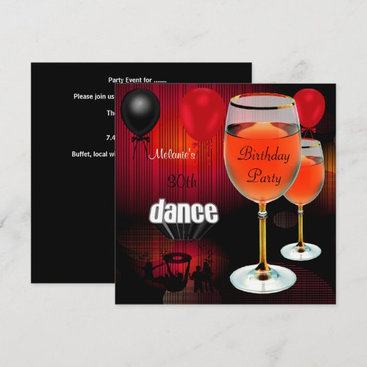 30e verjaardag Rode wijn dansballonnen Kaart (Voorkant / Achterkant)
