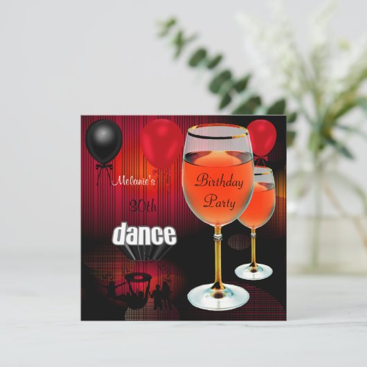 30e verjaardag Rode wijn dansballonnen Kaart (Staand voorkant)