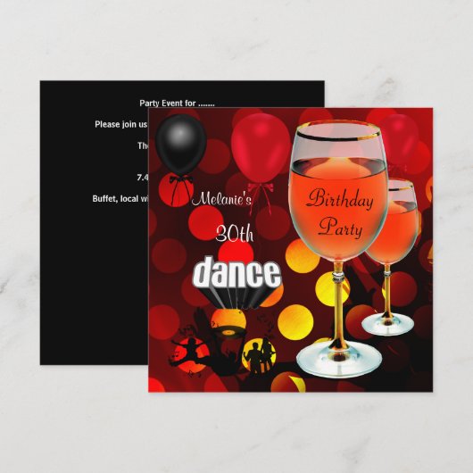 30e verjaardag Rode wijn dansballonnen Kaart (Voorkant / Achterkant)