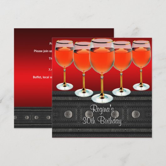 30e verjaardag rode wijn glas kaart (Voorkant / Achterkant)