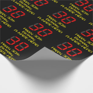 30e verjaardag: Rood digitaal klokstijl "30" + naa Cadeaupapier