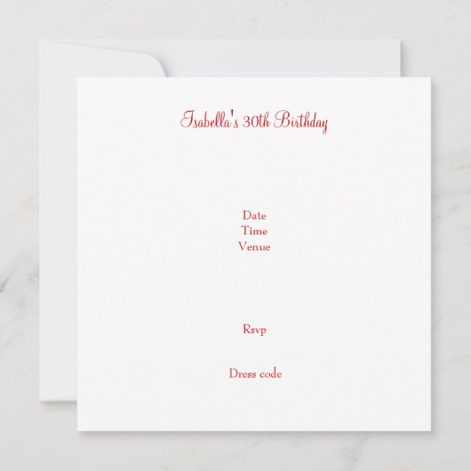 30e Verjaardag Rood & Wit Bloemen Kaart (Achterkant)