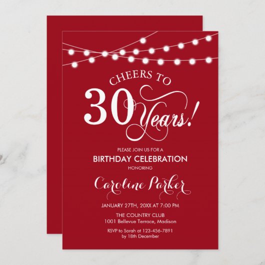30e verjaardag - rood wit kaart (Voorkant / Achterkant)