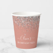 30e verjaardag Roos Gold Blush Pink Silver Glitter Papieren Bekers (Voorkant)