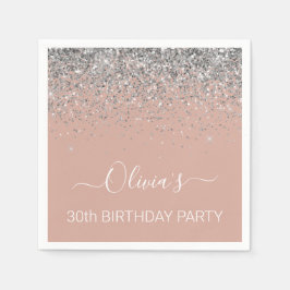 30e verjaardag Roos Gold Blush Pink Silver Glitter Servet