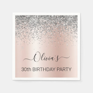 30e verjaardag Roos Gold Blush Pink Silver Glitter Servet
