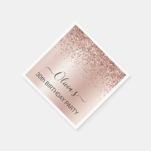 30e verjaardag Roos Gold - Blush roze glitter Servet (Hoek)