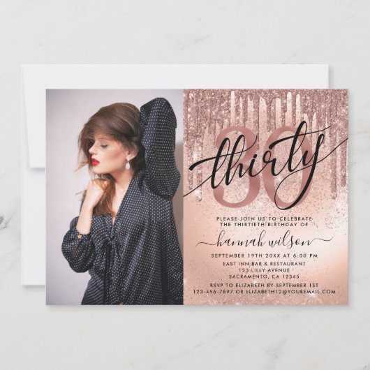 30e verjaardag Roos Gold Foil & Glitter Photo Kaart (Voorkant)