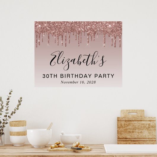 30e verjaardag Roos Gold Glitter Poster (Keuken)