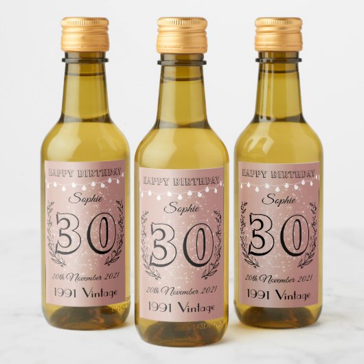 30e verjaardag Roos Gold Mini Wine Bottle Labels Wijn Etiket (Flessen)