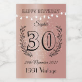 30e verjaardag Roos Gold Mini Wine Bottle Labels Wijn Etiket (Enkel label)