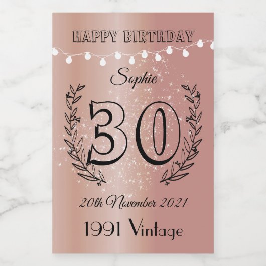 30e verjaardag Roos Gold Mini Wine Bottle Labels Wijn Etiket (Enkel label)