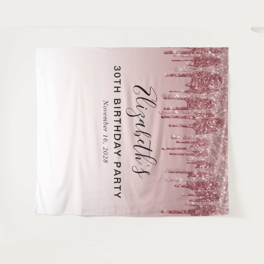 30e verjaardag Roos Gold Pink Glitter Wandkleed (Voorkant (horizontaal))