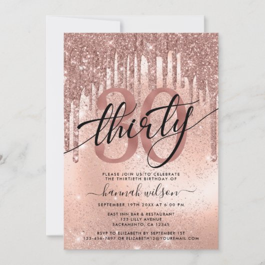 30e verjaardag Roos Gold Trendy Uitnodiging (Voorkant)