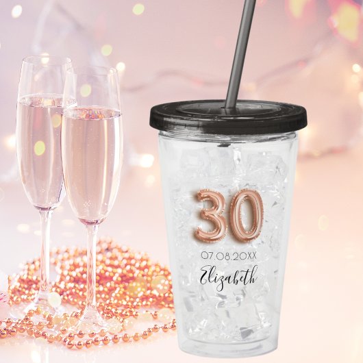30e verjaardag roos goud confetti name acryl drinkbeker