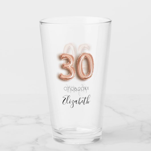 30e verjaardag roos goud confetti name glas (Voorkant)
