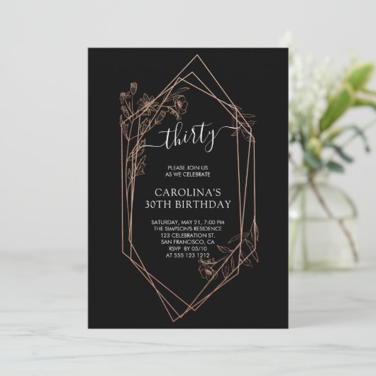 30e Verjaardag Roos Goud Geometrisch Zwart Kaart (Staand voorkant)