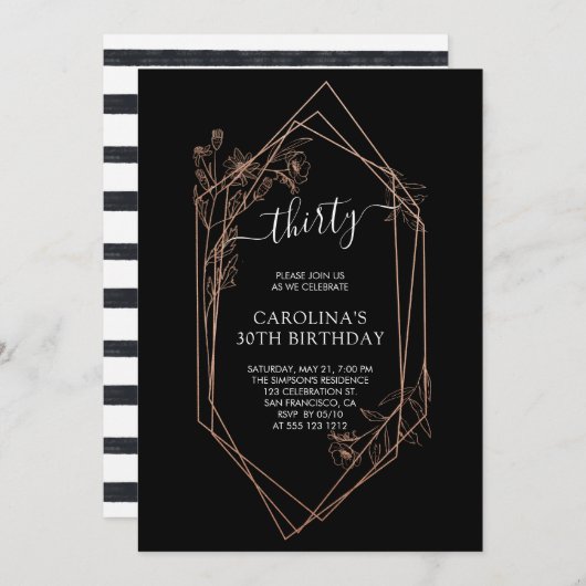 30e Verjaardag Roos Goud Geometrisch Zwart Kaart (Voorkant / Achterkant)