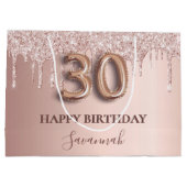 30e verjaardag roos goud glitter roze ballonstijl groot cadeauzakje (Achterkant)
