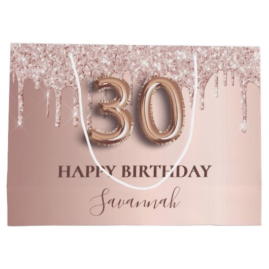 30e verjaardag roos goud glitter roze ballonstijl groot cadeauzakje (Achterkant)