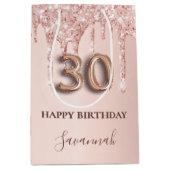 30e verjaardag roos goud glitter roze ballonstijl medium cadeauzakje (Voorkant)