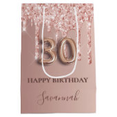 30e verjaardag roos goud glitter roze ballonstijl medium cadeauzakje (Achterkant)