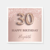 30e verjaardag roos goud glitter roze ballonstijl servet (Voorkant)