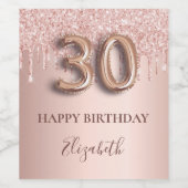 30e verjaardag roos goud glitter roze ballonstijl wijn etiket (Enkel label)