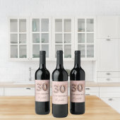 30e verjaardag roos goud glitter roze ballonstijl wijn etiket