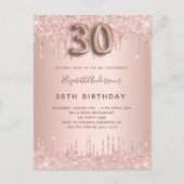 30e verjaardag roos goud glitter roze luxe uitnodiging briefkaart (Voorkant)