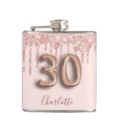 30e verjaardag roos goud glitter roze monogram gla heupfles (Voorkant)