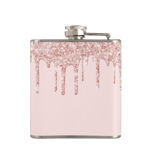 30e verjaardag roos goud glitter roze monogram gla heupfles (Achterkant)