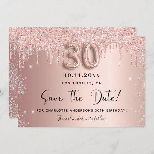 30e verjaardag: roos goud zilver, met uitzondering save the date (Voorkant / Achterkant)