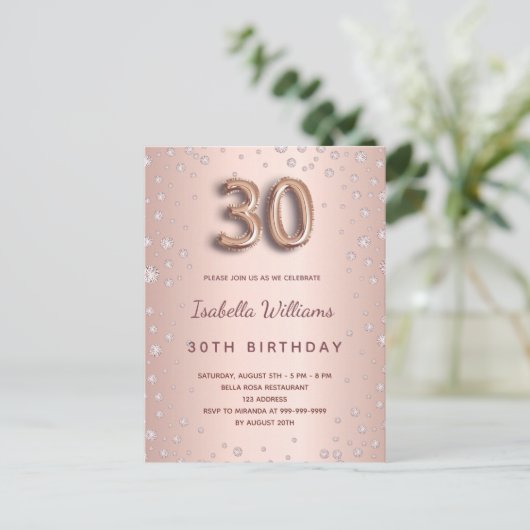 30e verjaardag roos gouddiamanten elegant briefkaart (Staand voorkant)