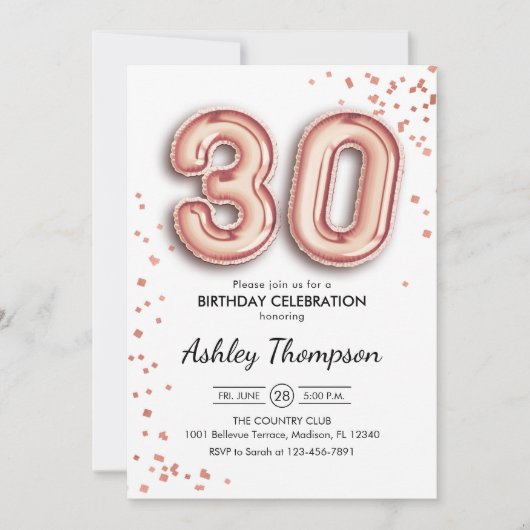 30e verjaardag - Roos gouden ballonnen Kaart (Voorkant)