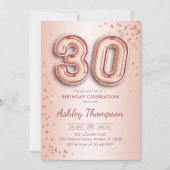 30e verjaardag - Roos gouden ballonnen Kaart (Voorkant)