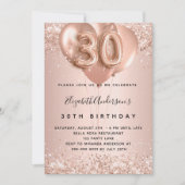 30e verjaardag roos gouden ballonnen luxe kaart (Voorkant)