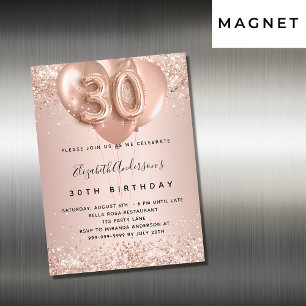 30e verjaardag roos gouden ballonnen luxe magnetische uitnodiging