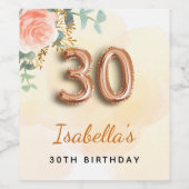 30e verjaardag roos gouden bloem eucalyptusnaam wijn etiket (Enkel label)