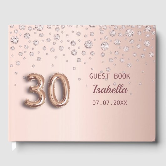 30e verjaardag roos gouden blush diamanten glamour gastenboek (Voorkant)