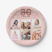 30e verjaardag roos gouden blush roze foto papieren bordje (Voorkant)